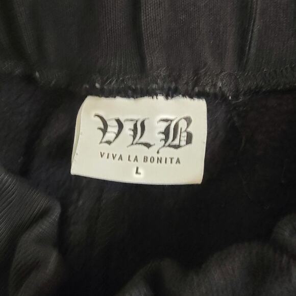 Viva La Bonita VLB Sz Large Black Sweat Pants Pockets GUC Elastic Waist Grunge - Picture 10 of 13